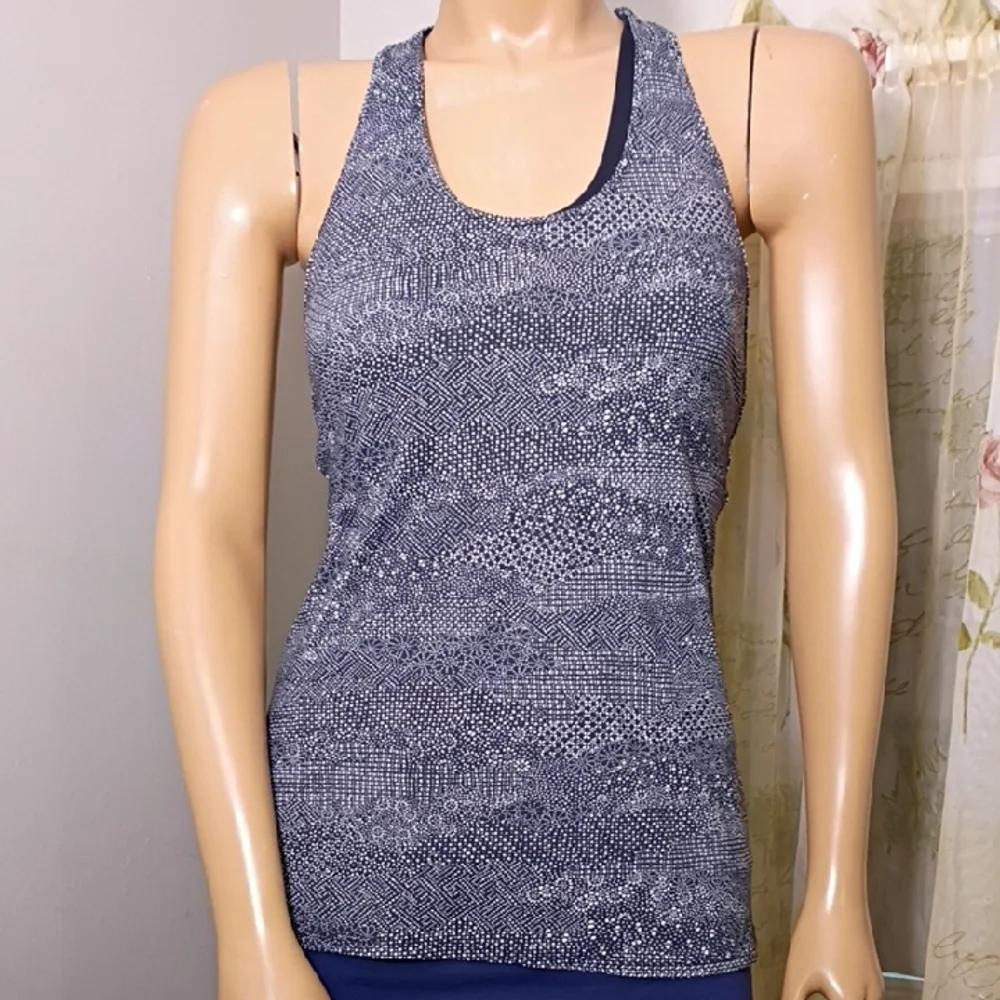 Lululemon Athletica Navy Patterned Tank Top